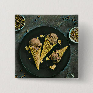 Vintage chocolate ice cream cones 15 cm square badge