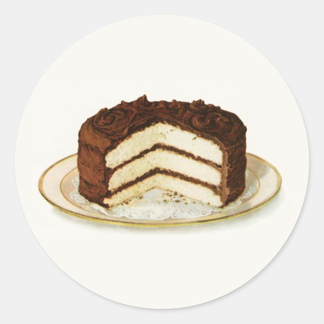 Vintage Chocolate Iced Layer Cake Classic Round Sticker (Front)