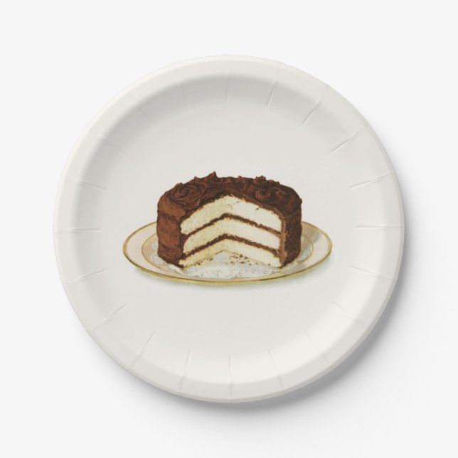 Vintage Chocolate Iced Layer Cake Paper Plate (Front)