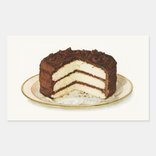 Vintage Chocolate Iced Layer Cake Rectangular Sticker (Front)