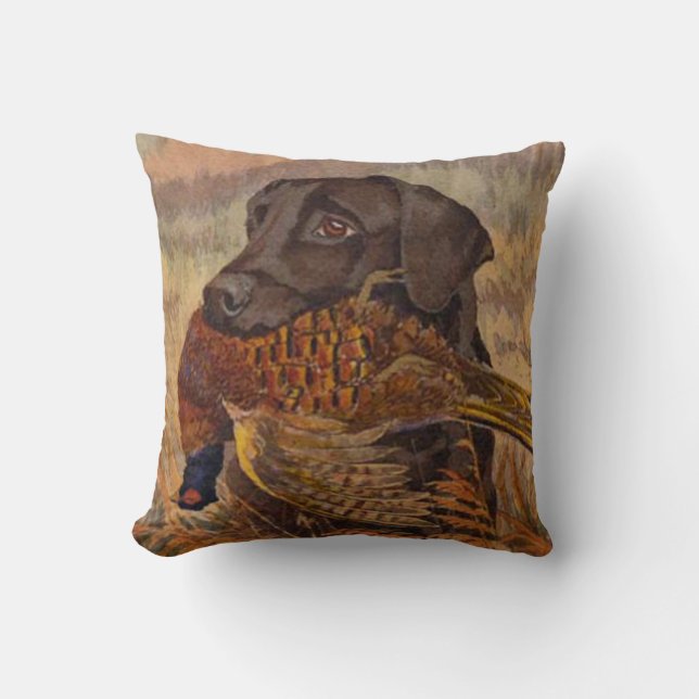 Vintage Chocolate Lab Hunting Cushion (Front)