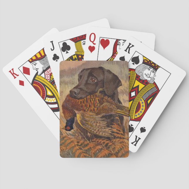 Vintage Chocolate Lab Hunting Playing Cards (Back)