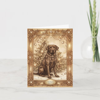 Vintage Chocolate Labrador Christmas Greeting Card