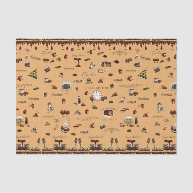 Vintage Chocolate Pattern Tissue Paper (Front)