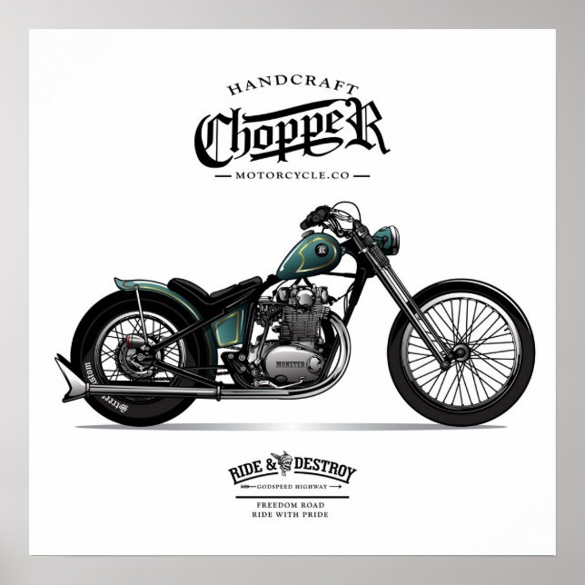 Vintage Chopper Motorcycle Poster (Front)