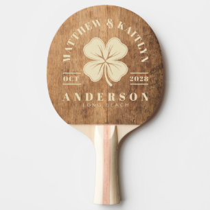 Vintage Chopping Block Irish Clover Wedding Crest Ping Pong Paddle