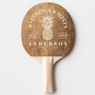 Vintage Chopping Block Tropical Pineapple Wedding Ping Pong Paddle