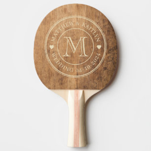 Vintage Chopping Block Wedding Monogram Heart Ping Pong Paddle