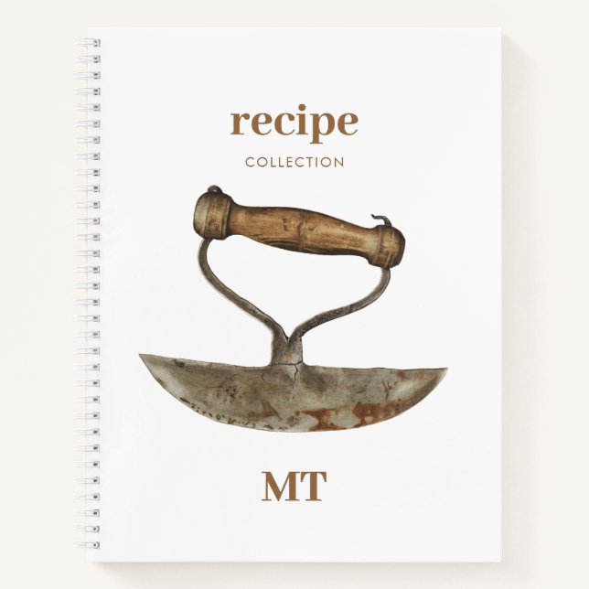 Vintage Chopping Knife Recipe Cookbook Monogram Notebook (Front)