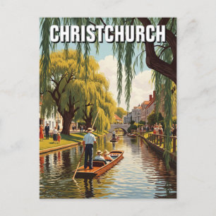 Vintage Christchurch New Zealand Avon River Postcard