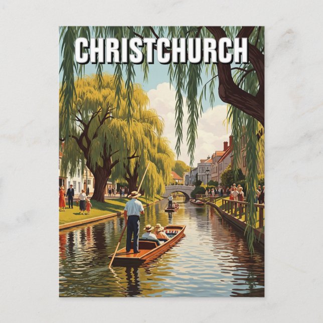 Vintage Christchurch New Zealand Avon River Postcard (Front)