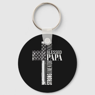 Vintage Christian Blessed Papa American Flag Fathe Key Ring