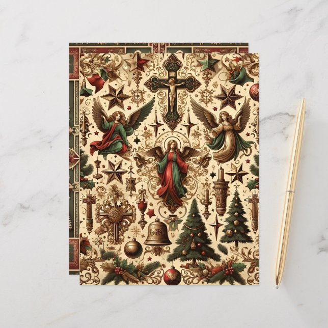 Vintage Christian Christmas Scrapbook Paper (Front/Back In Situ)