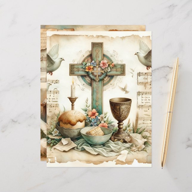 Vintage Christian Easter Scrapbook Paper (Front/Back In Situ)