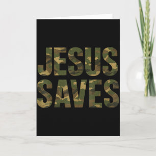 Vintage Christian Faith Quote Jesus Saves Camo  Card