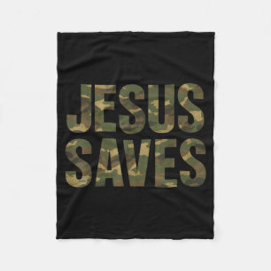 Vintage Christian Faith Quote Jesus Saves Camo Fleece Blanket