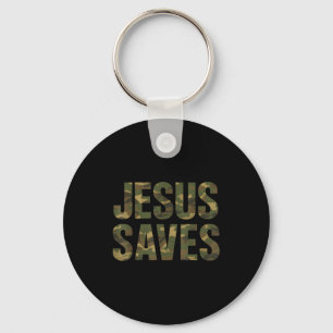 Vintage Christian Faith Quote Jesus Saves Camo Key Ring