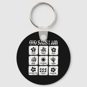 Vintage Christian God Say I Am Flower Beach Hawaii Key Ring