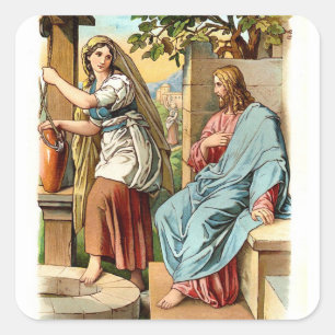 Vintage Christian Sticker-Woman at the Well Square Sticker