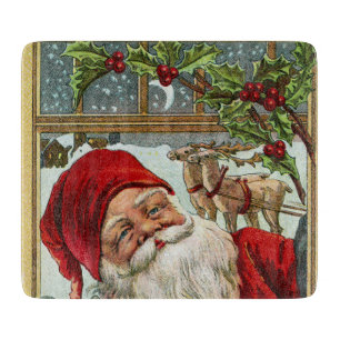 Vintage Christma Holiday Santa glass cutting board