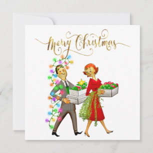 Vintage Christmas 1950's Couple Holiday Card
