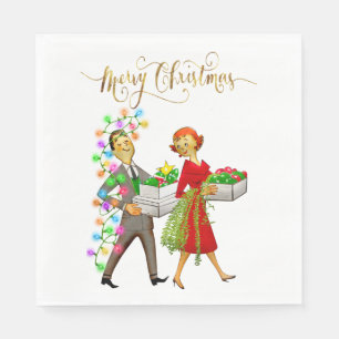 Vintage Christmas 1950's Couple Merry Christmas Napkin