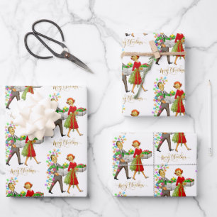 Vintage Christmas 1950's Couple Merry Christmas Wrapping Paper Sheet