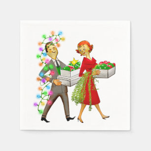 Vintage Christmas 1950's Couple Napkin