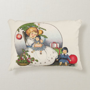 Vintage Christmas, 2 Victorian Children's images Decorative Cushion
