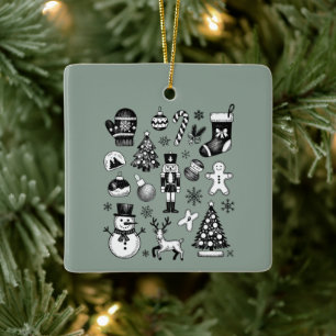 Vintage Christmas 90s Collage Retro Xmas  Ceramic Ornament