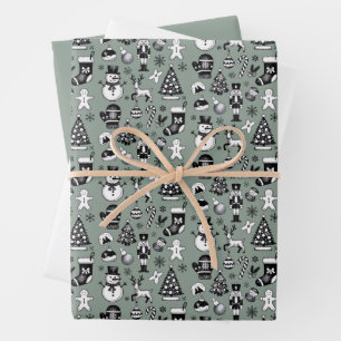 Vintage Christmas 90s Collage Retro Xmas Wrapping Paper Sheet