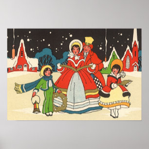 Vintage Christmas, a Family Singing Music Carols Poster
