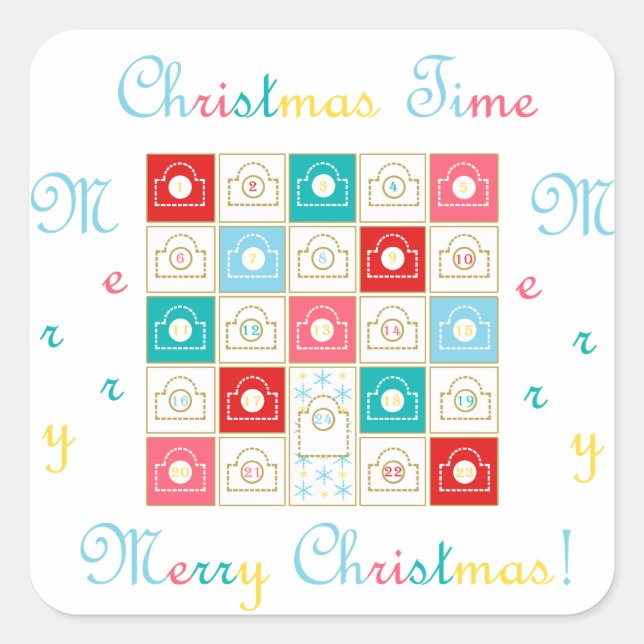 Vintage Christmas Advent Calendar Square Sticker (Front)
