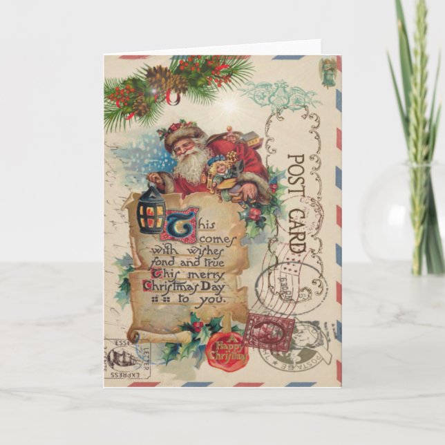 Vintage Christmas Airmail Postcard Santa Claus (Front)