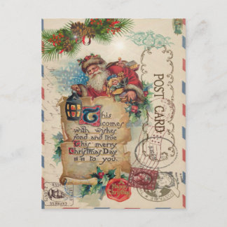 Vintage Christmas Airmail Postcard Santa Claus