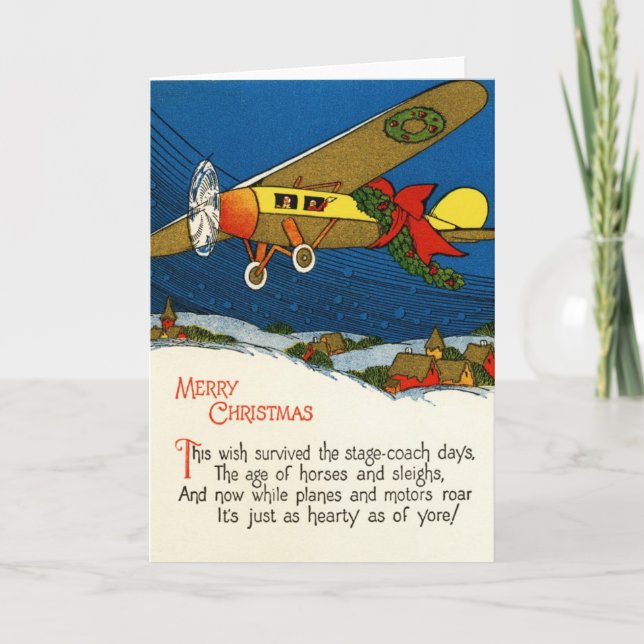 Vintage Christmas Airplane Holiday Card (Front)