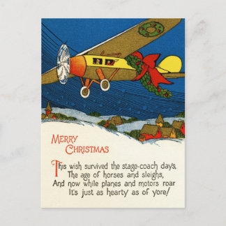 Vintage Christmas Airplane Holiday Postcard