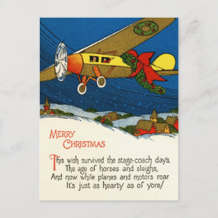 Vintage Christmas Airplane Holiday Postcard