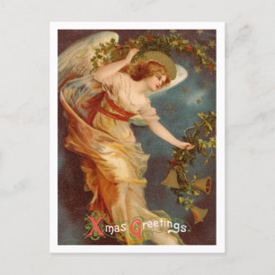 Vintage Christmas Ange, Xmas Greeting Calligraphy Holiday Postcard