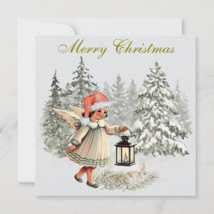 Vintage Christmas Angel and Rabbit Card
