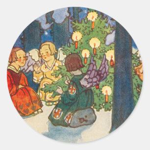 Vintage Christmas angel art Holiday Classic Round Sticker