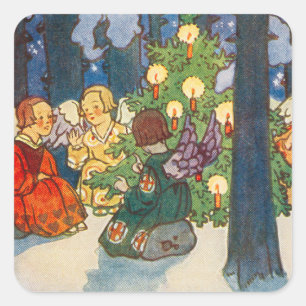 Vintage Christmas angel art Holiday Square Sticker