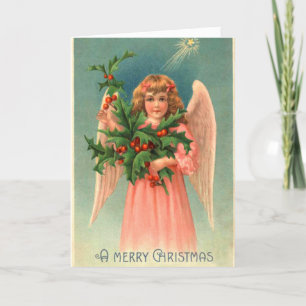 Vintage Christmas Angel Brings Blessings, Holiday Card