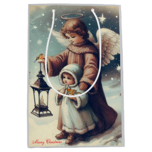  Vintage Christmas Angel ,Child and Birds Medium Gift Bag