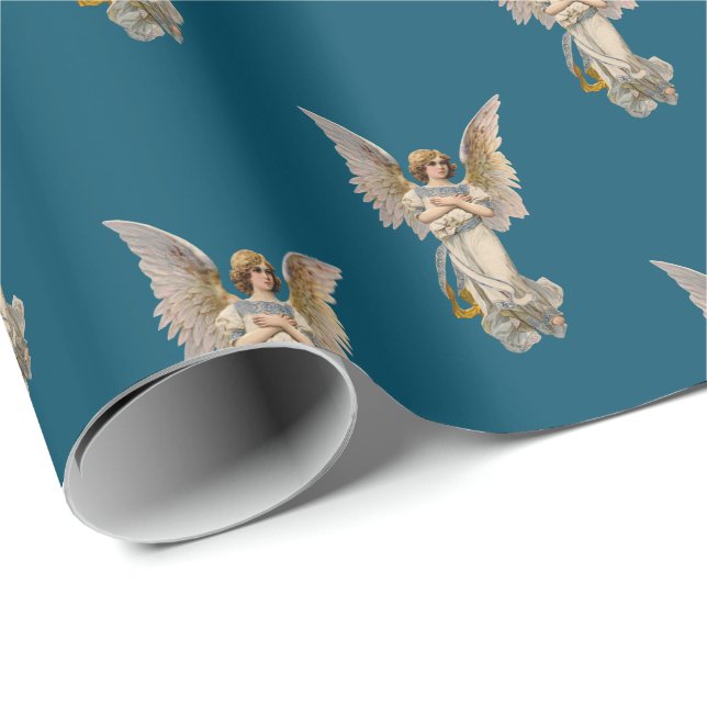 Vintage Christmas Angel Dark Teal Holiday  Wrapping Paper (Roll Corner)