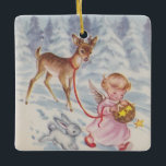 Vintage Christmas Angel Deer and Bunny Ceramic Ornament<br><div class="desc">Cute Vintage Christmas Angel Deer and Bunny Holiday Ornament.</div>