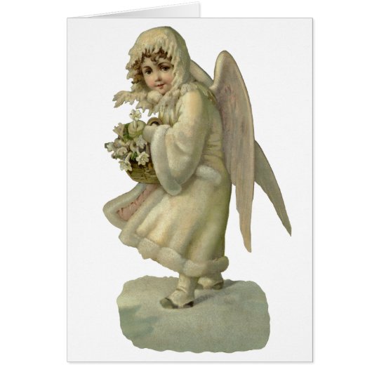 Vintage Christmas Angel Flowers, Victorian Die Cut Card