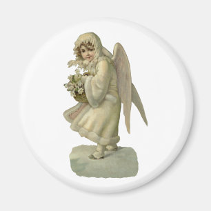 Vintage Christmas Angel Flowers, Victorian Die Cut Magnet