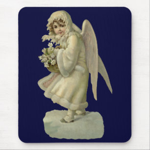 Vintage Christmas Angel Flowers, Victorian Die Cut Mouse Pad