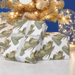 Vintage Christmas Angel Flowers, Victorian Die Cut Wrapping Paper